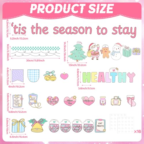 Christmas Health Bulletin Board Decorations Set Xmas Pastel Healthy Habits Poster Christmas Tree Snowman Santa Cutouts for Classroom School Home Chalkboard Wall Winter Holiday Party Decor Supplies - style: Health