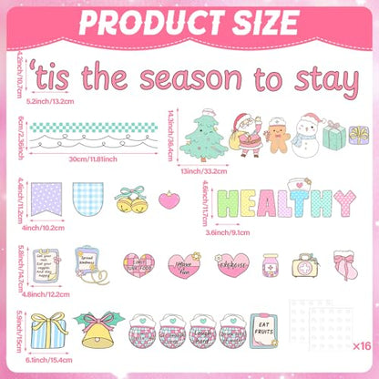 Christmas Health Bulletin Board Decorations Set Xmas Pastel Healthy Habits Poster Christmas Tree Snowman Santa Cutouts for Classroom School Home Chalkboard Wall Winter Holiday Party Decor Supplies - style: Health