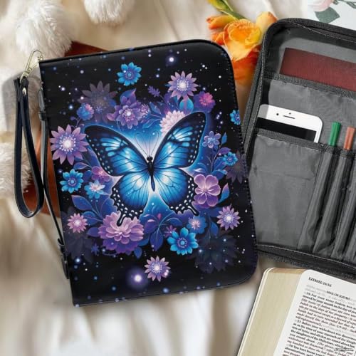 Bible Case for Women Men Large Size Bible Cover Case Book Sleeve Scripture Study Bible Carrier Bag,Size L-2XL - color: Blue Butterfly Style, size: X-Large