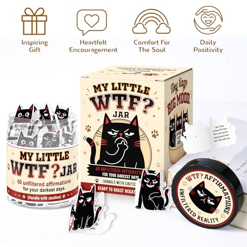 Funny Affirmation Jar - My Little WTF Jar - Inspirational Gifts for Women, Funny Birthday Cards, Gag Gifts for Friends, Coworkers - color: Funny Black Cat