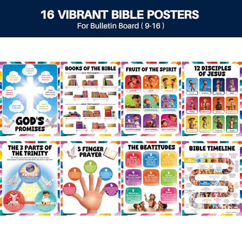 YUSPENYE 16pcs Bible Posters for Kids, 11x14in Sunday School Decor