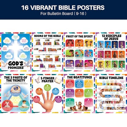 YUSPENYE 16pcs Bible Posters for Kids, 11x14in Sunday School Decor