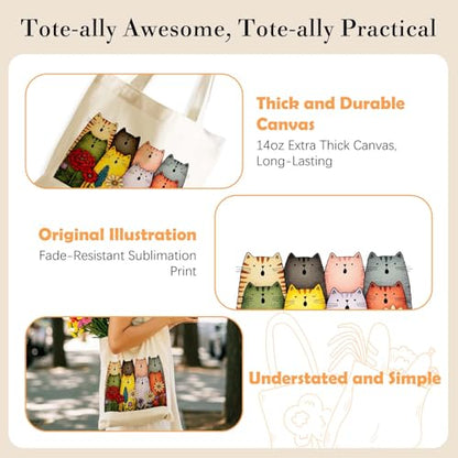 Aesthetics Canvas Tote Bag - Art Design Gift for Women, Reusable Purse Tote Bag with Inner Zip Pocket - style: Cat-03