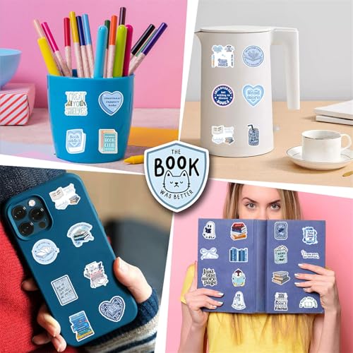 50Pcs Blue Love Learning Book Stickers for Kindle, Bookish Sticker Pack for Laptop, Ebook Readers Cute Vinyl Decals Water Bottle Girls Holographic Waterproof Romance (Colours-B1) - color: Colours-b1