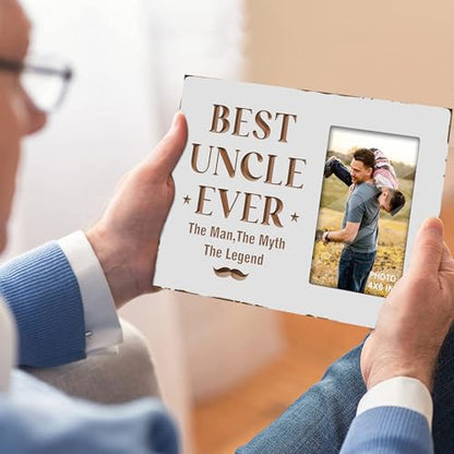 Wooden Rustic White Best Uncle Ever Engraved Picture Frame 4x6 Inches - color: white best uncle ever