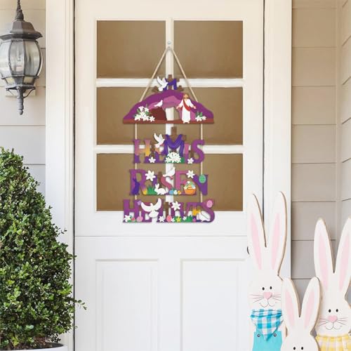 IARTTOP He Is Risen Religious Cross Wooden Door Hanging Sign - color: He is Risen