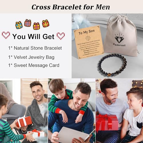 Christian Grandparents-Day Gifts for Men, Religious Cross Bracelet for Him - style: To My Son - Black