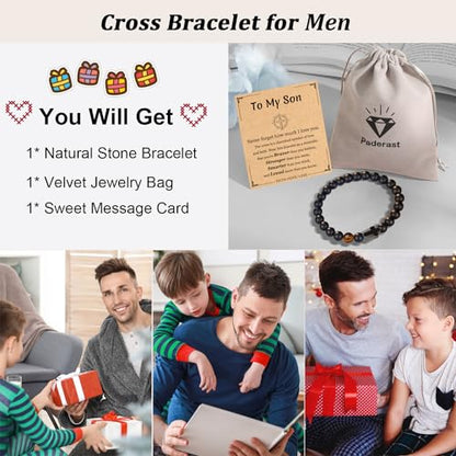 Christian Grandparents-Day Gifts for Men, Religious Cross Bracelet for Him - style: To My Son - Black