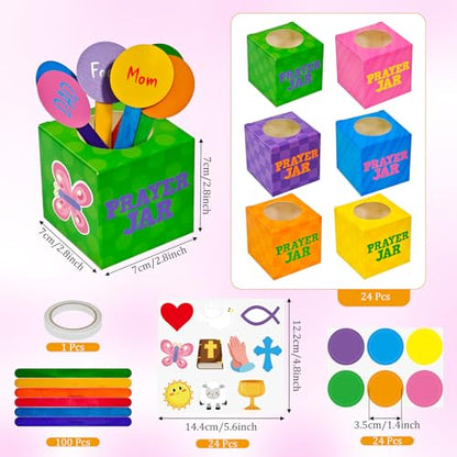 Cinrobiye 24 Set Prayer Box Craft Kits DIY Religious Prayer Jar with Popsicle Stick DIY Family Prayer Handmade Paper Box for Sunday School Home Church Activities Christian Prayer Party Favor Supplies - style: fresh