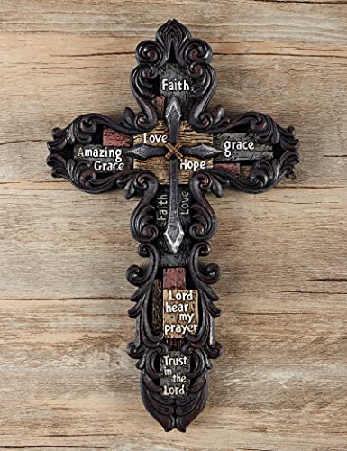 Eagrafts Decorative Resin Wall Cross With Encouraging Words and Phrases, Faux Iron Cross, Home Wall Decor