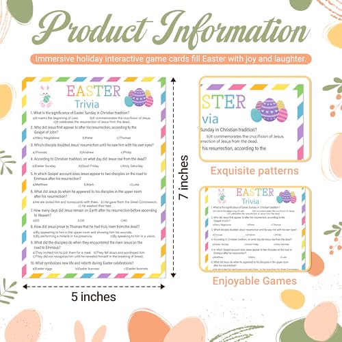 Easter Trivia Party Game, 25 Pcs Easter Bunny Quiz Cards for Group Party Activities Favors, Religious Game for Sunday School Family Party Activities Favors