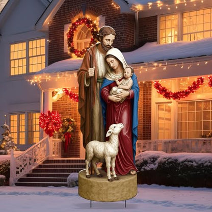 Metal Christmas Outdoor Nativity Scene for Yard with Stake 30 Inch Large Christmas Nativity Set with Baby Jesus Mary and Joseph Outside Waterproof Religious Yard Lawn Signs for Garden Lawns Decoration - style: Bright
