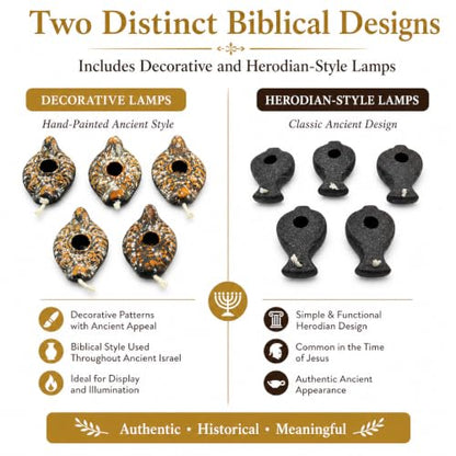 Ancient Clay Oil Lamps - 10 Count Herodian Replica Set - color: Dark