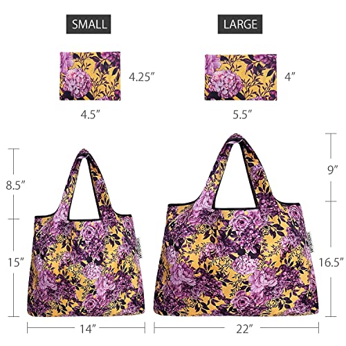 allydrew Large Foldable Tote Nylon Reusable Grocery Bags - color: Set of 2, Lavender Bloom, size: Large & Small (Set of 2)