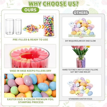 ALFEVA Easter Decorations-Vase in Vase and Approx 100pcs Easter Eggs Filler, Vaseset Ready to Display，Spring Decorations for Home Table (No Flowers) - size: 3.9"/2.1"vase&Eggs No Flowers