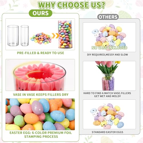 ALFEVA Easter Decorations-Vase in Vase and Approx 100pcs Easter Eggs Filler, Vaseset Ready to Display，Spring Decorations for Home Table (No Flowers) - size: 3.9"/2.1"vase&Eggs No Flowers