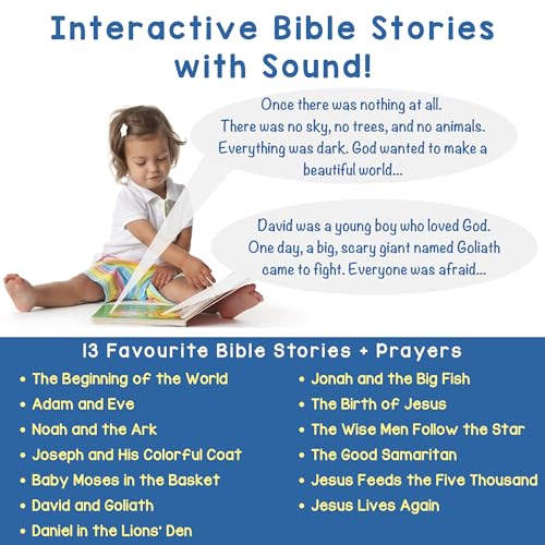 LEARNING BUGS Christian Bible Stories – 13 Stories and Prayers for Little Ones, Musical Books for Toddlers, 28-Button Bible Story Book, Musical Toys for Toddlers 1-3