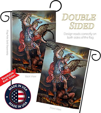 St. Michael Vanquishing Satan Garden Flag - Religious Faith Hope Grace Peace Dove Christian Religion Easter - House Decoration Banner Small Yard Gift Double-Sided Made in USA 13 X 18.5