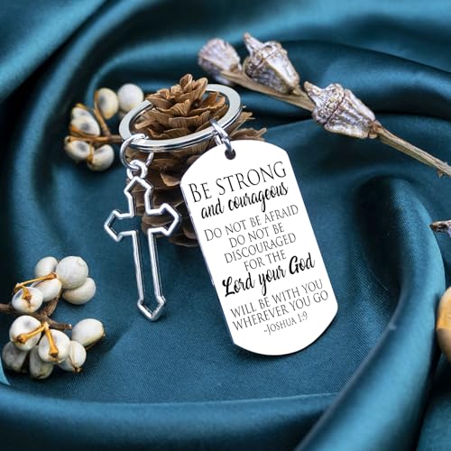 Bible Verse Keychain Be Strong And Courageous Cross Keychain Men Women Religious Gifts For Family Friend Birthday Christmas Thanksgiving Christian Gifts Inspirational Key Chain