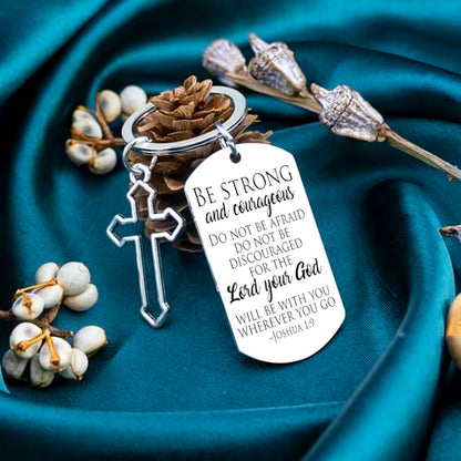 Bible Verse Keychain Be Strong And Courageous Cross Keychain Men Women Religious Gifts For Family Friend Birthday Christmas Thanksgiving Christian Gifts Inspirational Key Chain