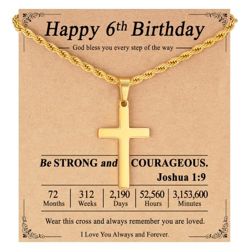 Birthday Gifts Cross Necklace for Boys 6-13 Years Old - color: Gold