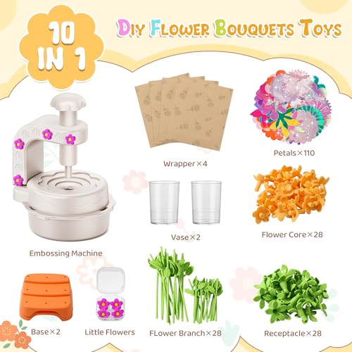 Fabric Flower Bouquets Toys,DIY Craft Kits for Kids,Arts and Crafts Toy for 3+ Year Old Girls,Flowers Market Toy,Build Your Flower Bouquet,Educational Preschool Learning Toys for Birthday,Christmas - color: Starlight
