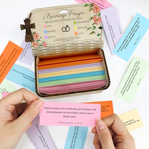 Personalized Marriage Bible Verse Box with Custom Couple Name & Date, 150 Prayer Cards, Christian Wedding Gift for Couples, Husband Wife Mom Dad, Anniversary & Housewarming Gifts - color: Marriage Bible