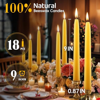 Beeswax Taper Candles, Handmade Natural Candles Sticks,9 Inch,18 Pack - color: Yellow, size: 9 inch