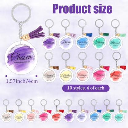 40 Pcs Mini Bible Verse Keychain for Women Men Round Acrylic 10 Styles Christian Keychain Religious Scripture Quote for Pastors, Christians Gifts Church Group Gatherings