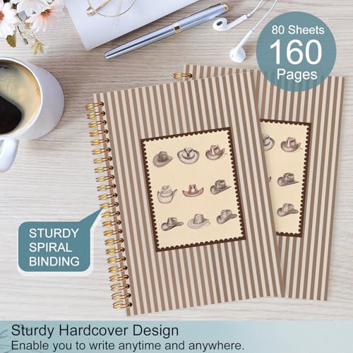 Cowboy Hat Western Spiral Notebook 5.5x8.3 - color: White Cowboy Hat Western Striped