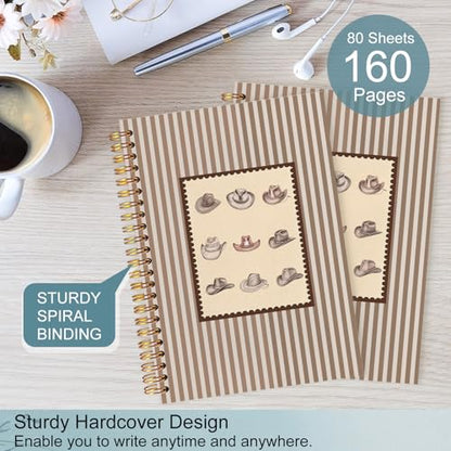 Cowboy Hat Western Spiral Notebook 5.5x8.3 - color: White Cowboy Hat Western Striped