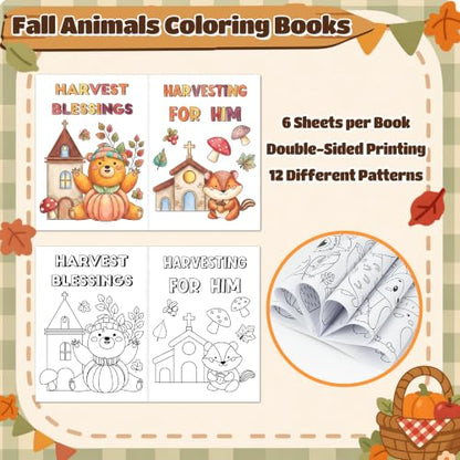 Dvbonike 24Pcs Fall Religious Animals Coloring Books DIY Color-in Pages - color: N-Fall Religious Animals