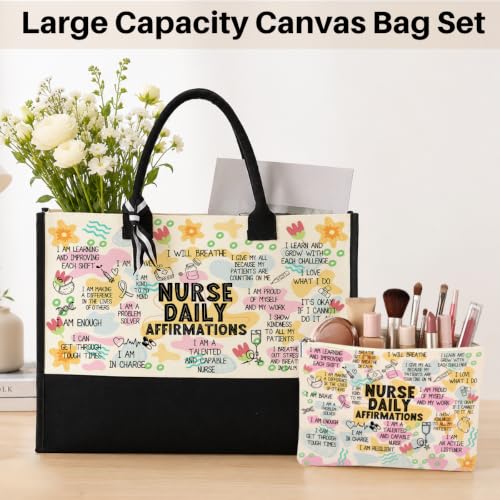 jeilink Inspirational Religious Gifts Boss Mom Birthday Christmas Tote Bag Canvas Reusable Grocery Beach Tote Black Pink - color: Nurse Affirmations 1707