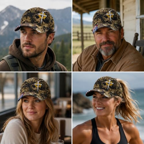 Christian Cross Baseball Cap for Men, American Flag - color: Camo