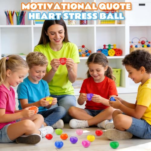 SHQDD Stress Balls, 100PCS Bulk Heart Stress Balls, Stress Balls for Adults & Kids, Motivational Quotes Soft Foam Stress Relief Squeeze Toys, Office Classroom Stress Relief Gifts, Perfect Party Favors