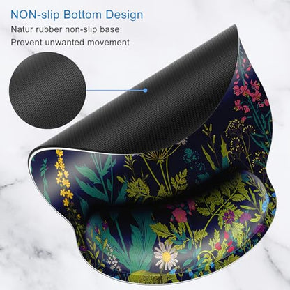 ITNRSIIET Ergonomic Mouse Pad with Wrist Support Wrist Rest Smooth Surface Non-Slip Rubber Base Comfortable Office Supplies Pain Relief, 9.8 x 9.1 inches, Wild Flower - color: Wild flower