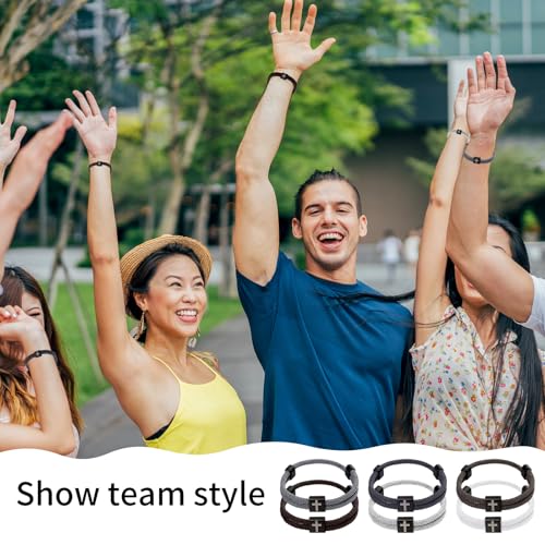 PineHaven 6 Pcs Braided Cross Bracelet for Men Women, Adjustable Christian Rope Cross Bracelet with Metal Knot Religious Gifts - color: Black,White,Grey