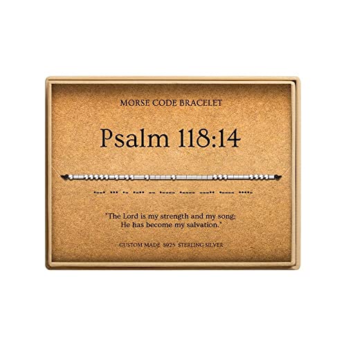 Loved Creations Morse Code Bracelets for Women, Christian Bible Verse Bracelets, Scripture S925 Sterling Silver Inspirational Faith Jewelry, Religious Gifts for Women - color: Psalm 118:14