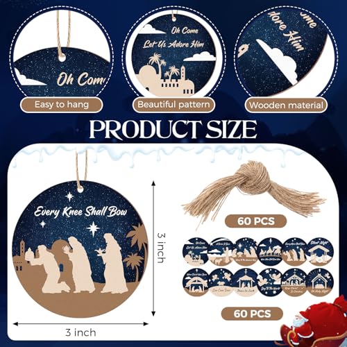 Soaoo 60 Pcs Christmas Nativity Scene Ornaments Bulk Wooden Decor, Classic - style: Classic