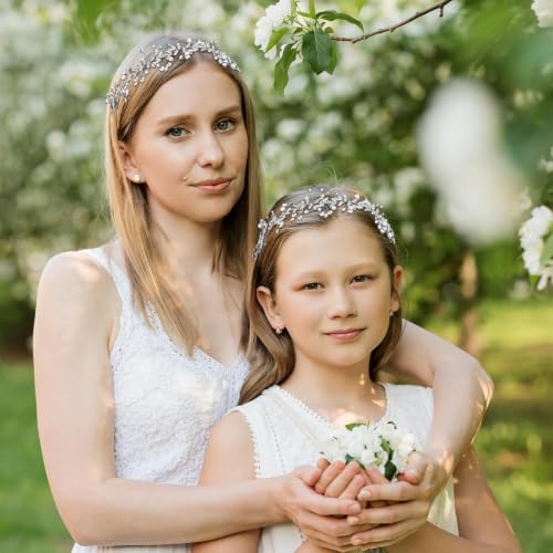 Silver Pearl Rhinestone Flower Girl Headband for Wedding
