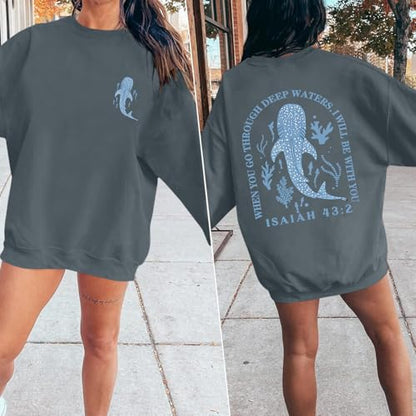 Sulayesh Christian Whale Shark Sweatshirts for Women Jesus God Bible Verse Hoodie Religious Faith Graphic Long Sleeve Shirts - color: Deep Gray, size: XX-Large