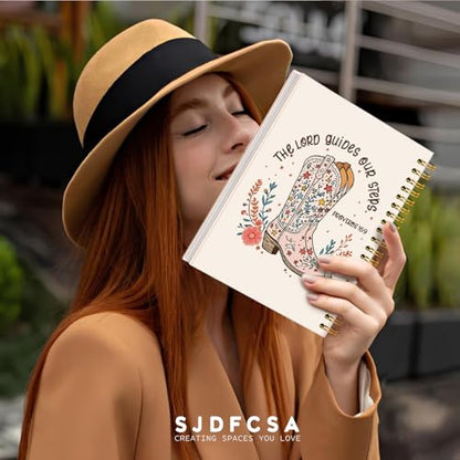 Western Christian Notebook Journal, Bible Verse Scripture Journal for Women, Western Office Supplies, Cowgirl Gifts for Women, Proverbs 16:9 Religious Spiral Notebook 5.5x8.3 Inch - color: The Lord Guides our Steps