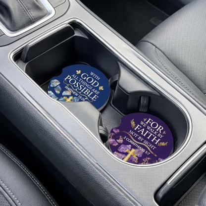 2 Pack Bible Verse Car Coasters for Cup Holders, Cup Holder Coaster - color: Bible
