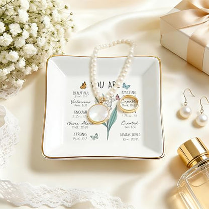 PUDDING CABIN Birthday Gifts for Women, Lily of the Valley Scripture Christian Ring Dish - style: Lily of the Valley: Happiness, Humility, Sweetness(May Birth Flower)