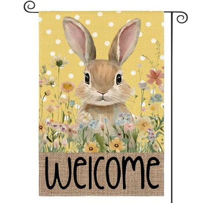 AVOIN colorlife Yellow Spring Easter Bunny Welcome Garden Flag 12x18 Inch - color: Yellow, size: Garden Size-12 x 18"