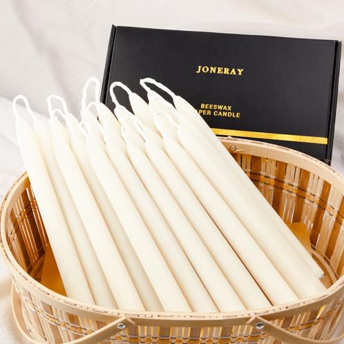 Ivory Beeswax Taper Candles- 9 Hour Burn Time，Pure Natural Hand Poured Beeswax Candles，10 Inch Dripless Taper Candles for Home Decor，Halloween, Thanksgiving (Pack of 24) - color: Ivory, size: 10in-24pack