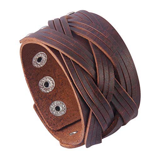 GelConnie Leather Cuff Bracelet Punk Braided Bracelets Rock Leather Wristbands Faux Mens Leather Bracelet Gothic Viking Bangle Adjustable Wrap Bracelet for Women,Men - color: Style LPB302-Brown