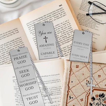 Christian Metal Bookmarks Gifts - 3 Pcs Bible Verse Inspirational Book Marks Religious Scripture Cross Page Markers for Reading Women Lovers Kids Bookish Student Teacher School Accessories
