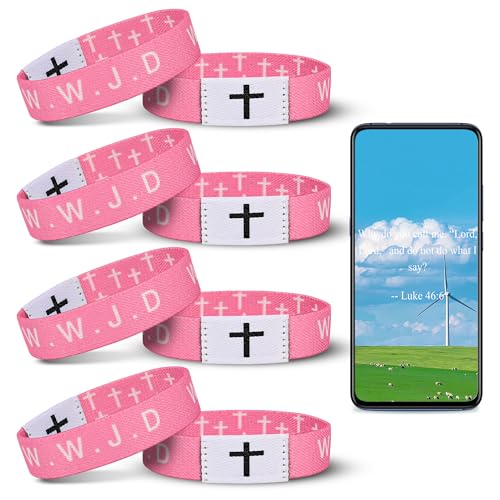 4PCS Daily Bible Verse WWJD Bracelet, Christian Jesus Bracelet for Women Men, Jesus Gift Wristband, What Would Jesus Do Bracelet - style: 4 Pink WWJD