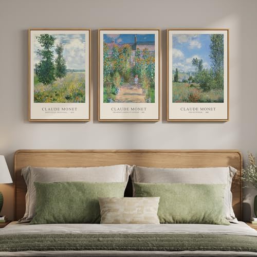 3 Piece Framed Claude Monet Landscape Wall Art for Living Room, 16x24 Inch - color: Green and Blue, size: 16"W x 24"Hx3Pcs